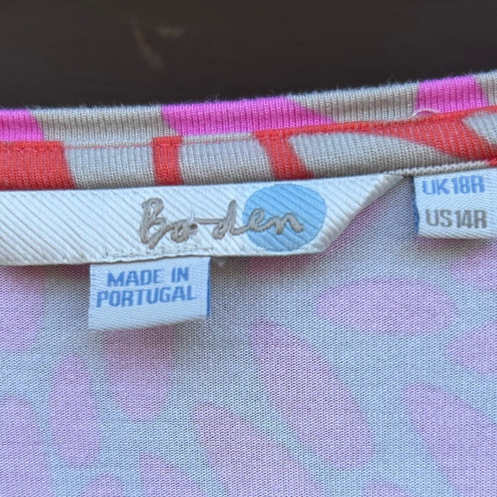 Boden Nancy Jersey Dress | Size 14 US Pink & Coral Pebble Print Made in Portugal - Picture 5 of 9